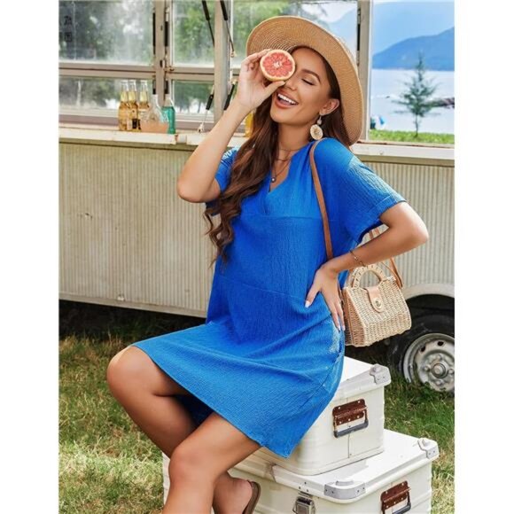 Women's Cover Up Short Sleeve Bathing Suit Cover Ups V Neck Beach - Picture 4 of 6